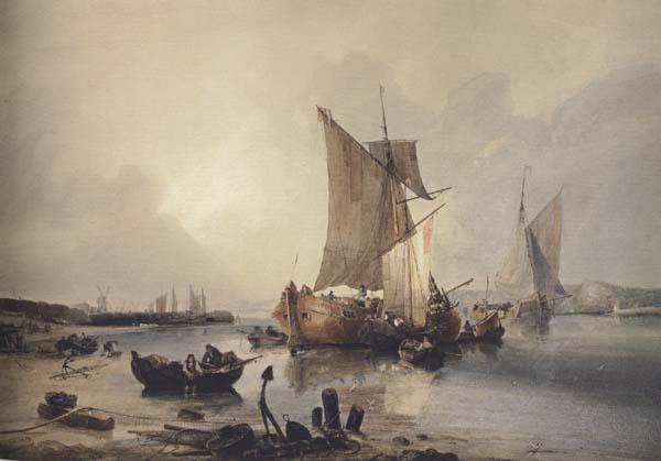 Samuel Owen Loading boats in an estuary (mk47) oil painting image